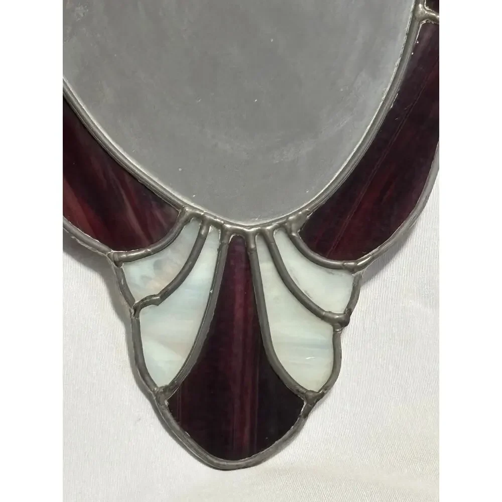 Vintage Stained Glass Mirror Handcrafted Oval READ